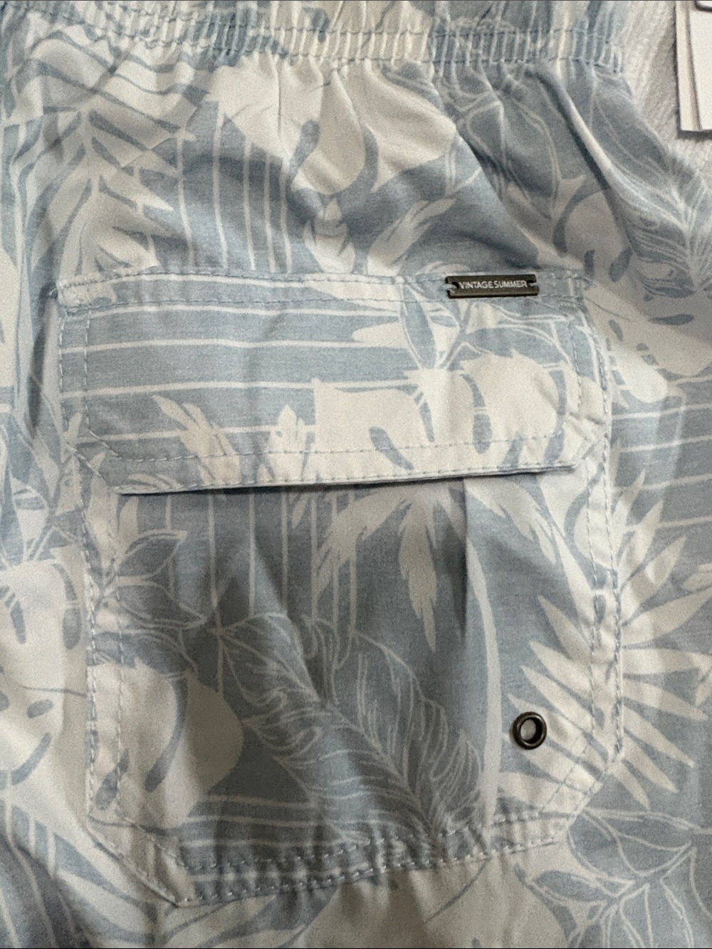 Light Blue Tropical Athletic Swim Shorts with Drawstring - Picture 6 of 6